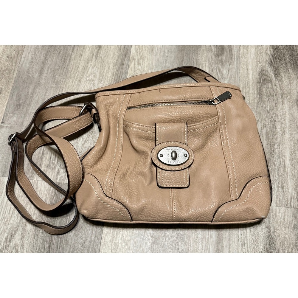 BOC Born Concept‎ Beige Leather Crossbody Shoulder Bag Flap Turn Lock